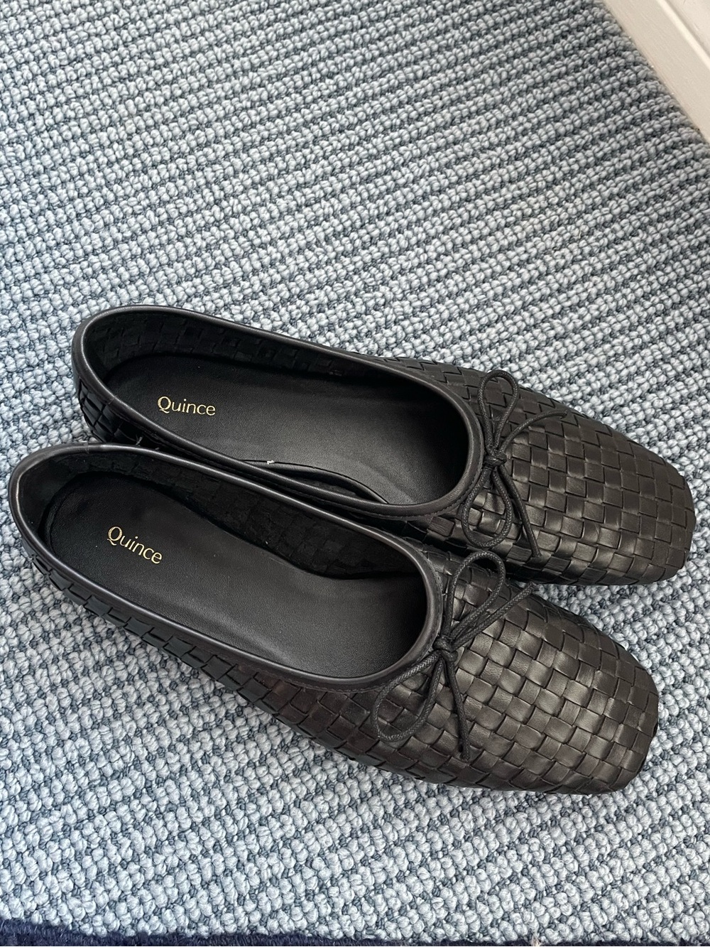Quince Italian Leather Handwoven Square Toe Ballet Flat Sz 10 Black Like New - Picture 4 of 9